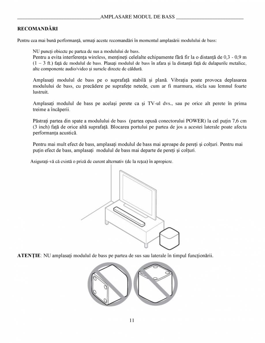 Pagina 11-Manual de utilizare - Bas wireless BOSE 700 Black Instructiuni montaj, utilizare Romana ricție...