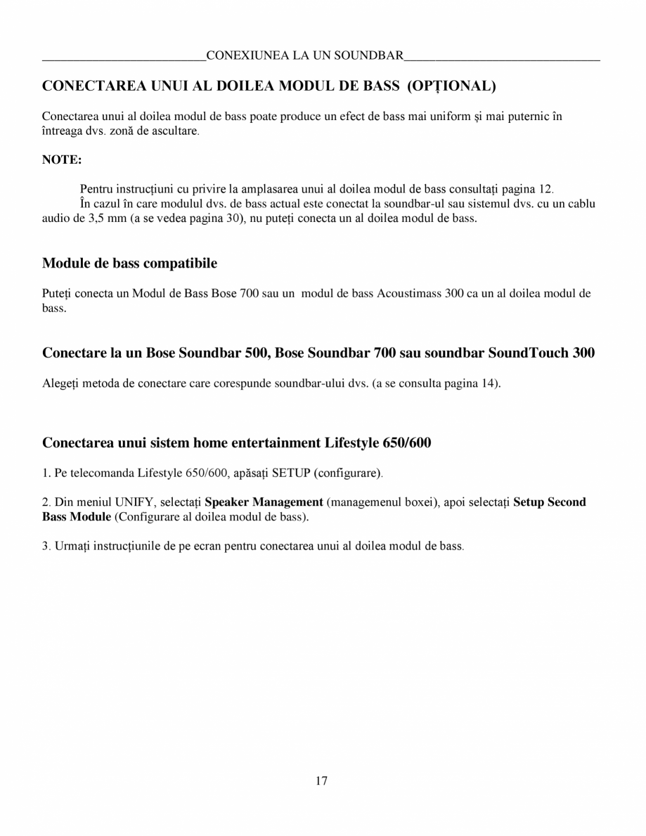 Pagina 17-Manual de utilizare - Bas wireless BOSE 700 Black Instructiuni montaj, utilizare Romana...