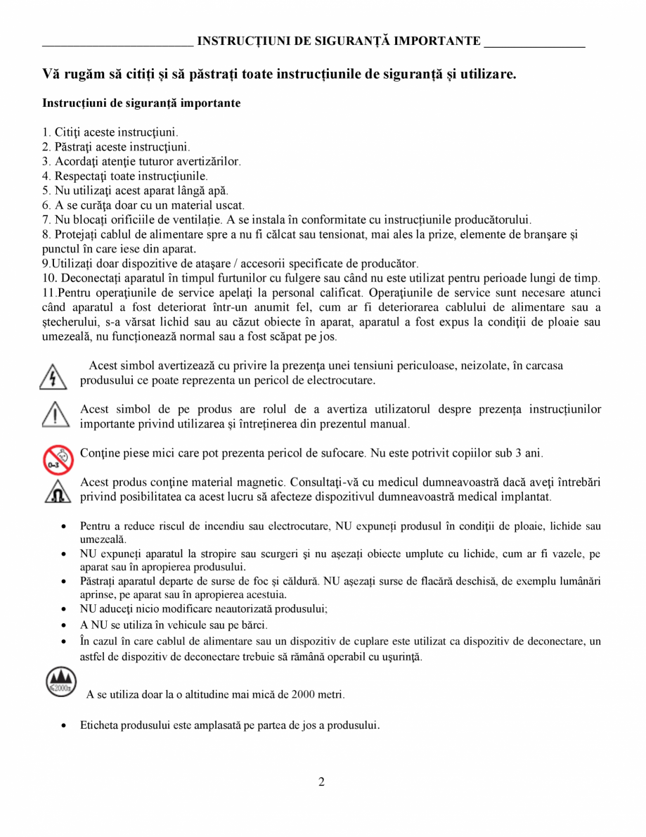 Pagina 2-Manual de utilizare - Bose Home Speaker 500 BOSE Home Speaker 500  Instructiuni montaj,...