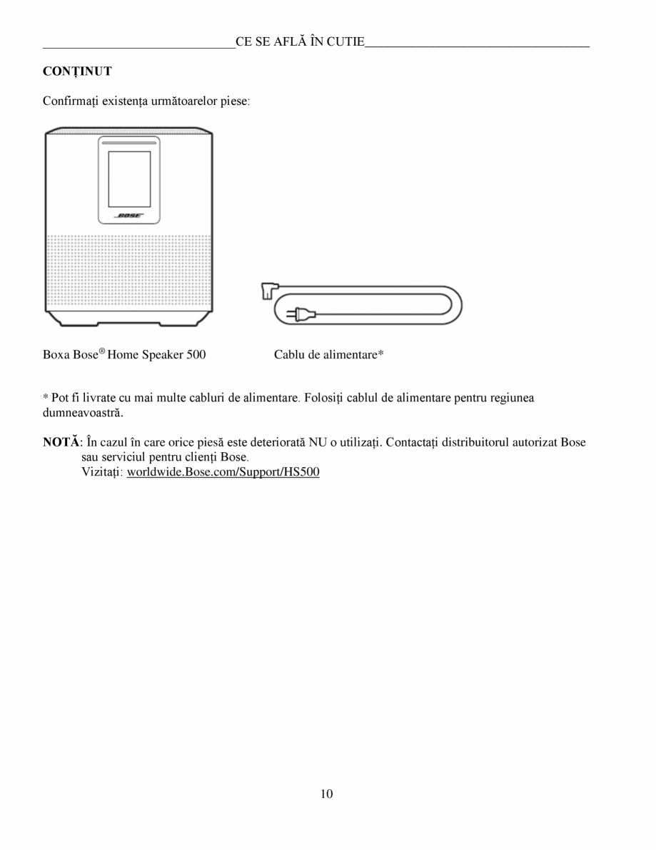 Pagina 10-Manual de utilizare - Bose Home Speaker 500 BOSE Home Speaker 500  Instructiuni montaj,...