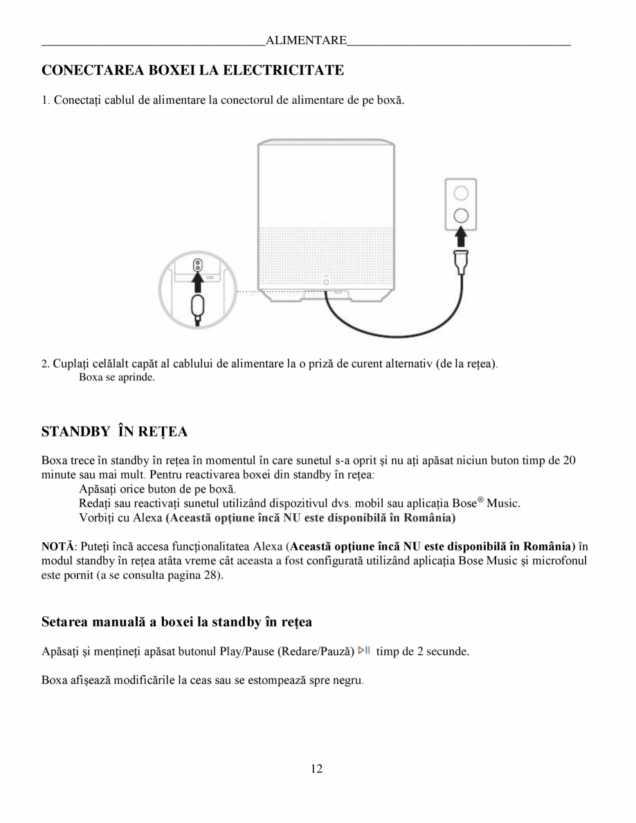 Pagina 12-Manual de utilizare - Bose Home Speaker 500 BOSE Home Speaker 500  Instructiuni montaj,...