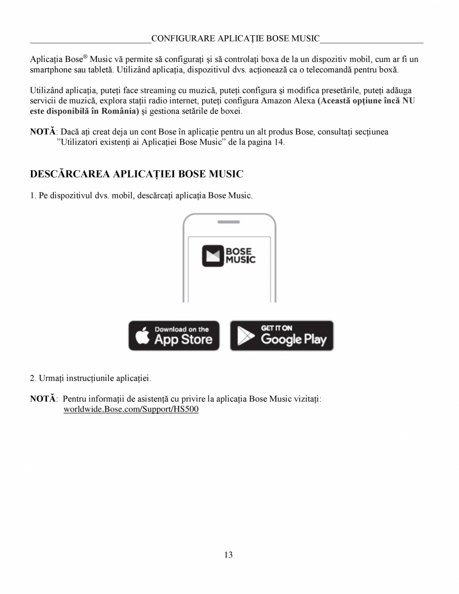 Pagina 13-Manual de utilizare - Bose Home Speaker 500 BOSE Home Speaker 500  Instructiuni montaj,...