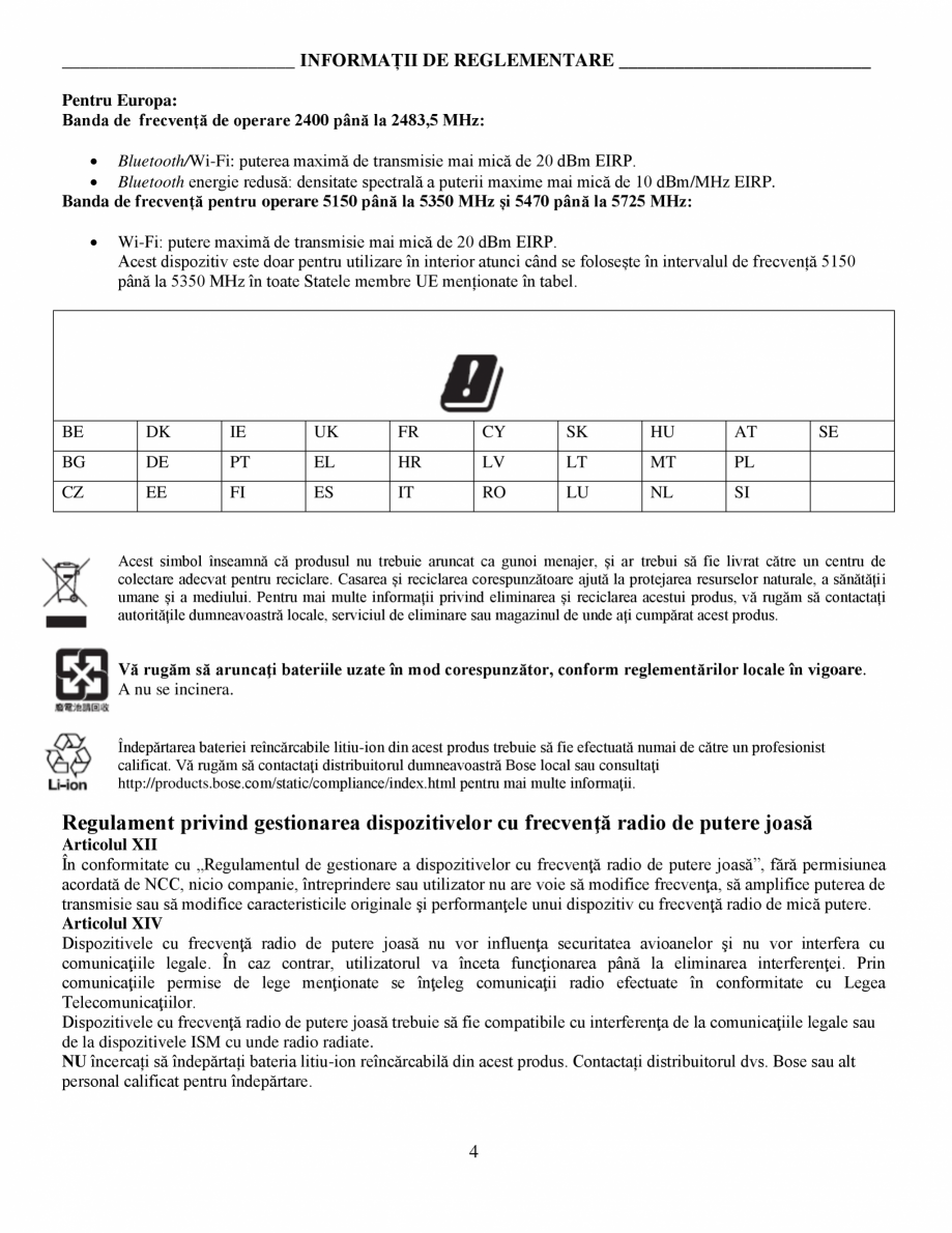Pagina 4-Manual de utilizare - Home Speaker Portable BOSE Home Speaker Portable Triple  Instructiuni...