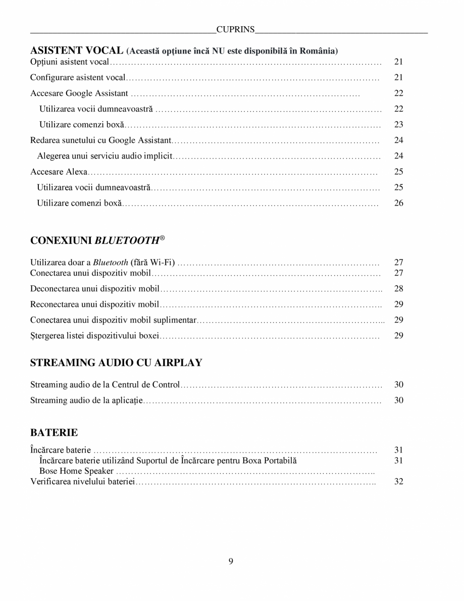 Pagina 9-Manual de utilizare - Home Speaker Portable BOSE Home Speaker Portable Triple  Instructiuni...