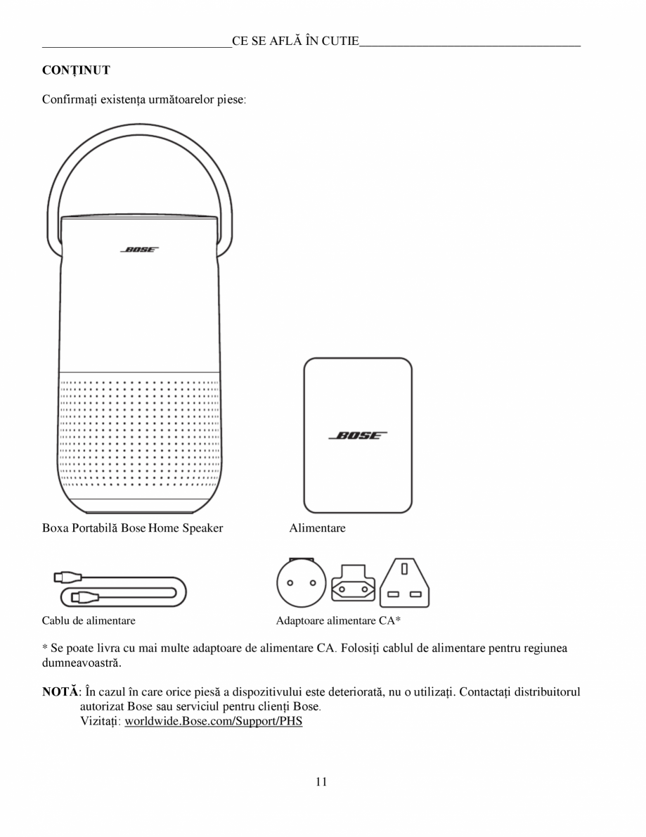 Pagina 11-Manual de utilizare - Home Speaker Portable BOSE Home Speaker Portable Triple  Instructiuni...