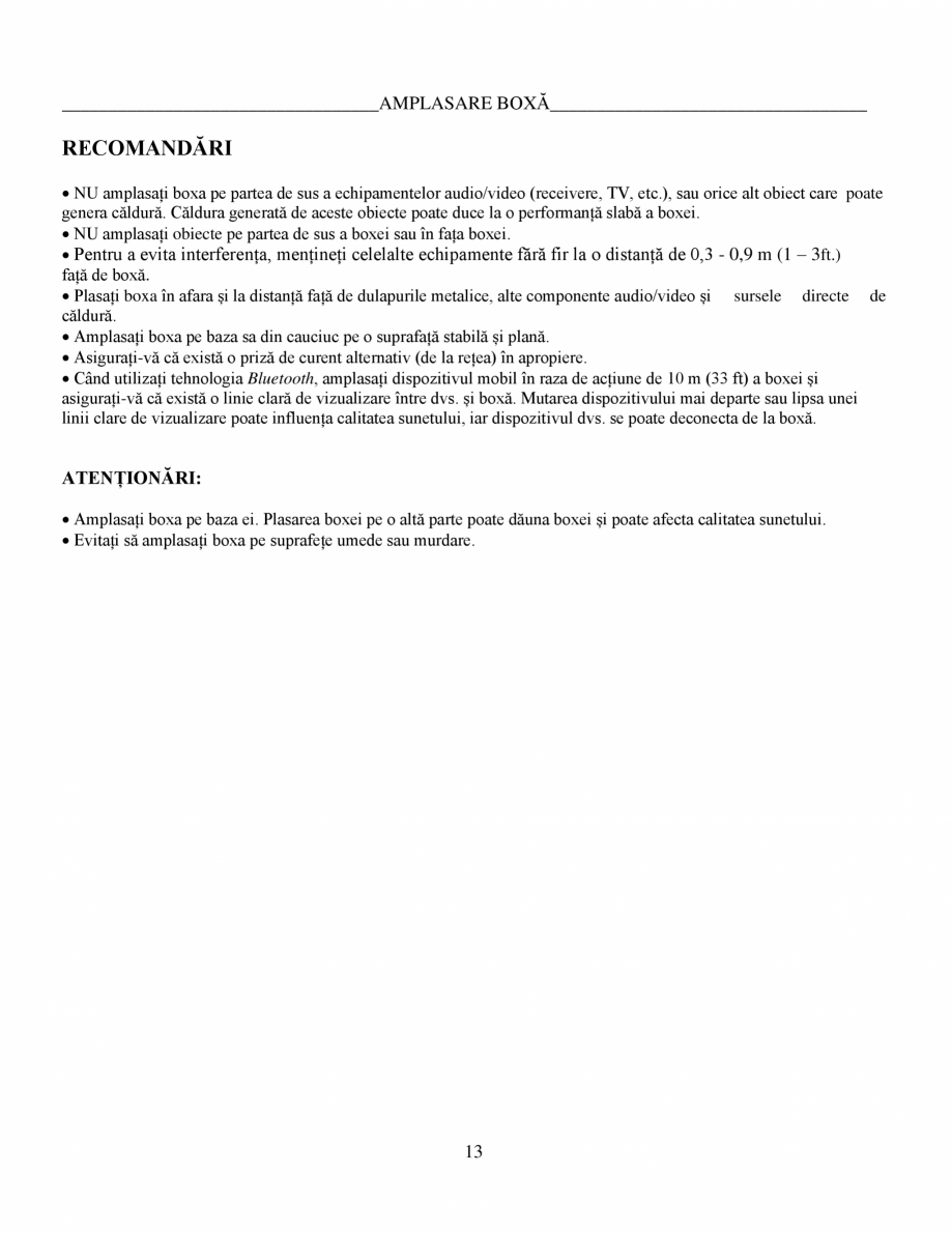Pagina 13-Manual de utilizare - Home Speaker Portable BOSE Home Speaker Portable Triple  Instructiuni...