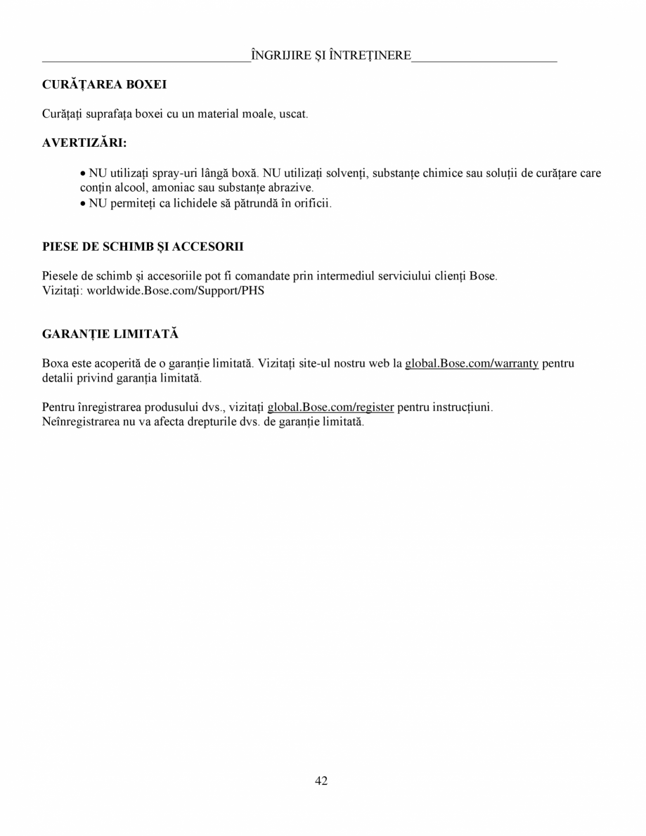 Pagina 42-Manual de utilizare - Home Speaker Portable BOSE Home Speaker Portable Triple  Instructiuni...