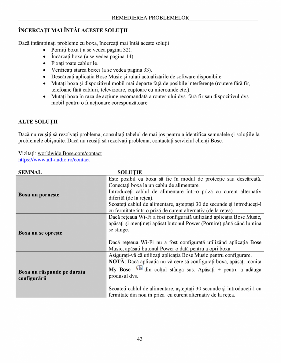 Pagina 43-Manual de utilizare - Home Speaker Portable BOSE Home Speaker Portable Triple  Instructiuni...