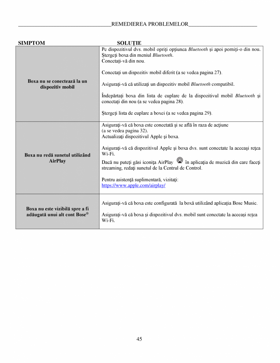 Pagina 45-Manual de utilizare - Home Speaker Portable BOSE Home Speaker Portable Triple  Instructiuni...