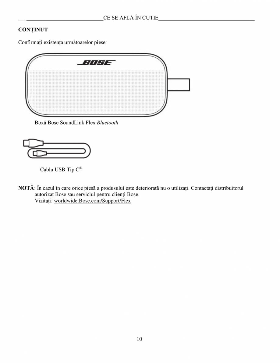 Pagina 10 - Boxa SoundLink Flex - Manual de utilizare BOSE Instructiuni montaj, utilizare Romana...