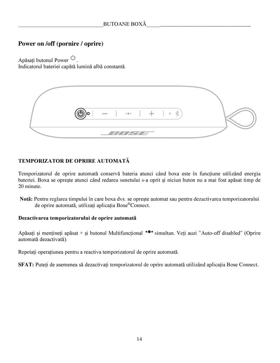 Pagina 14 - Boxa SoundLink Flex - Manual de utilizare BOSE Instructiuni montaj, utilizare Romana...