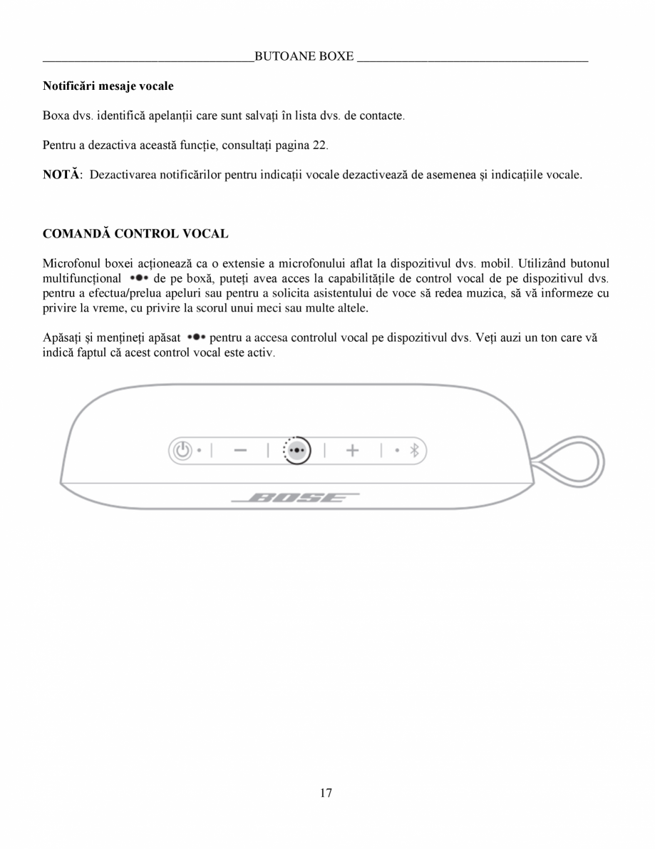 Pagina 17 - Boxa SoundLink Flex - Manual de utilizare BOSE Instructiuni montaj, utilizare Romana ......