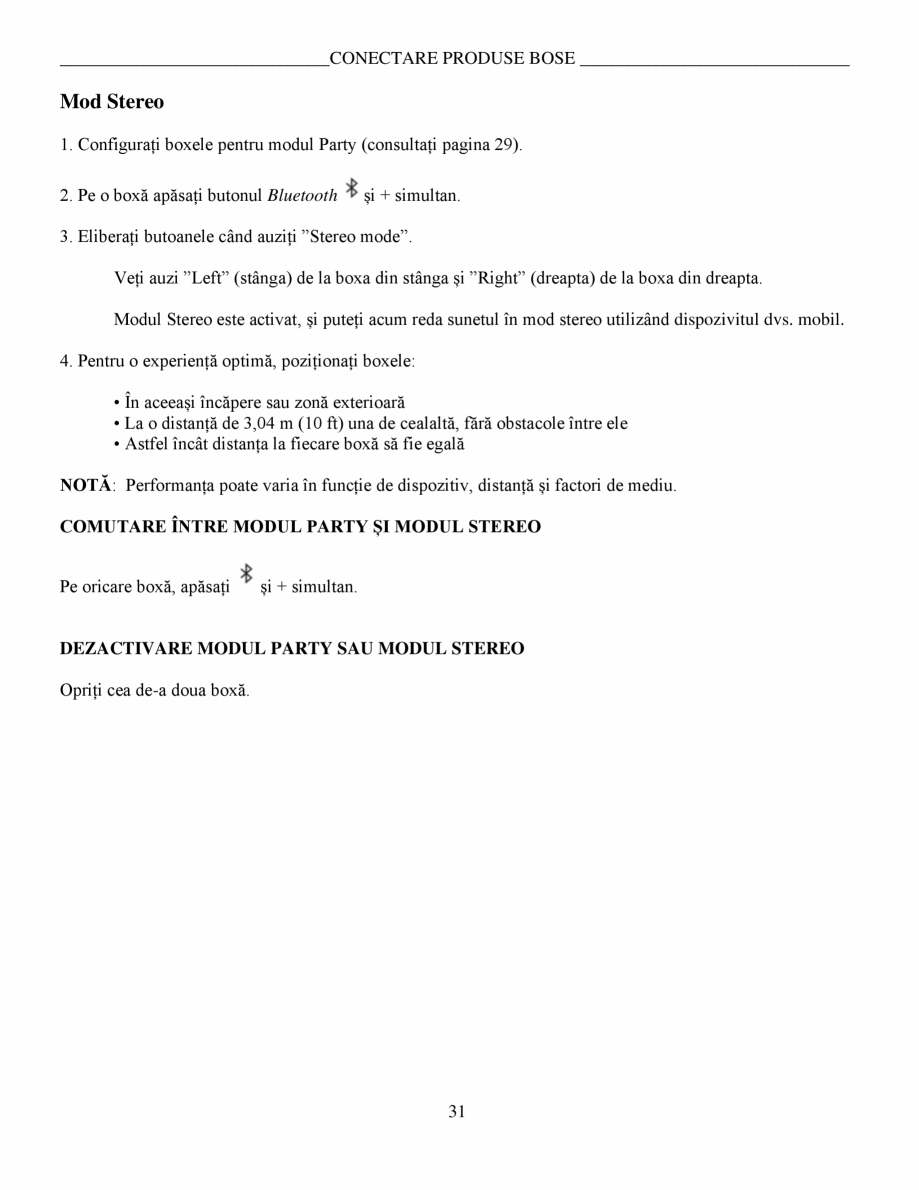 Pagina 31 - Boxa SoundLink Flex - Manual de utilizare BOSE Instructiuni montaj, utilizare Romana...
