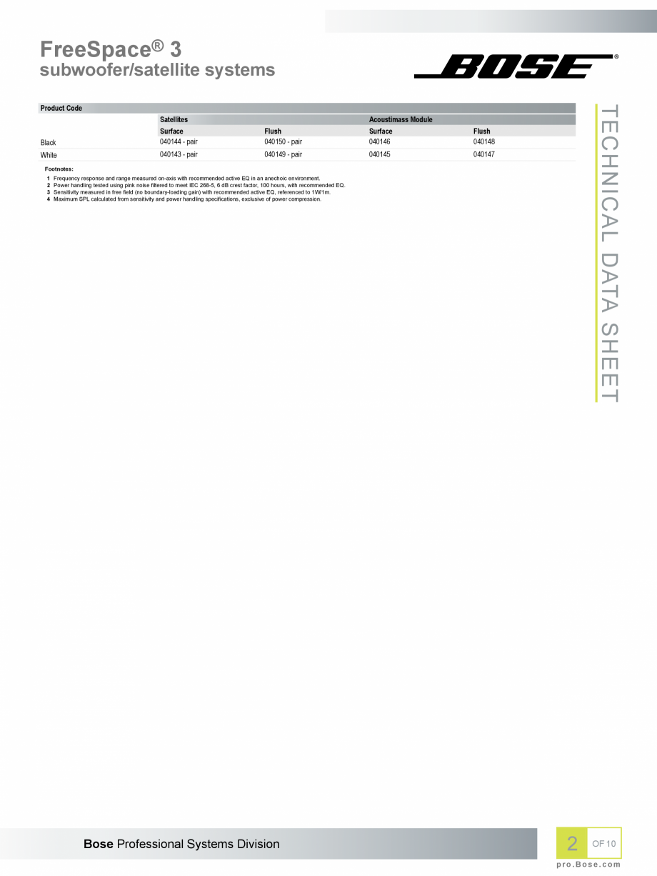 Pagina 2-Boxe profesionale cu montaj la suprafata BOSE Bose FreeSpace 3 Fisa tehnica Engleza h reproduction...