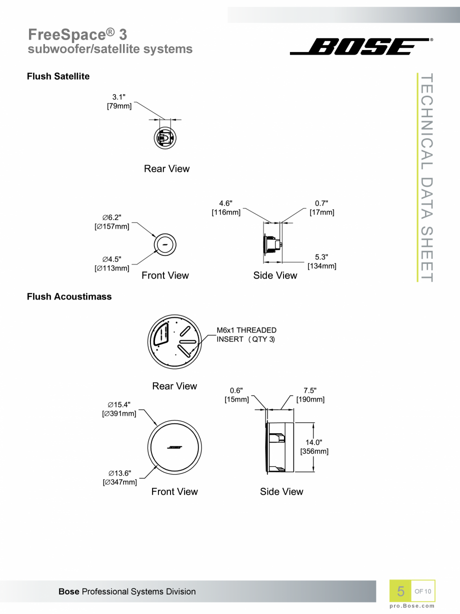 Pagina 5-Boxe profesionale cu montaj la suprafata BOSE Bose FreeSpace 3 Fisa tehnica Engleza 

14.0 lb (6.4...