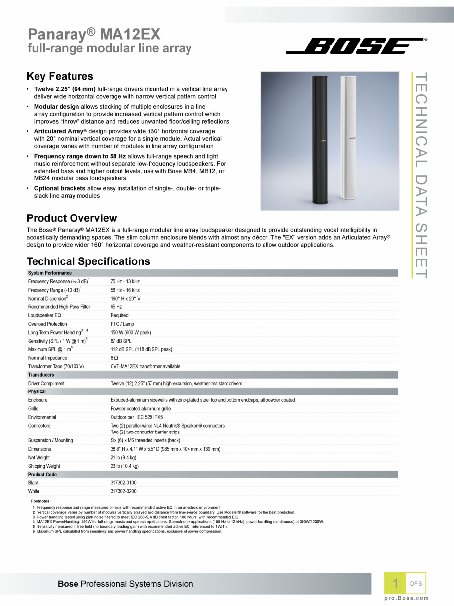 Pagina 1-Boxele-coloana BOSE Panaray MA12EX Fisa tehnica Engleza Panaray® MA12EX

full-range modular line...