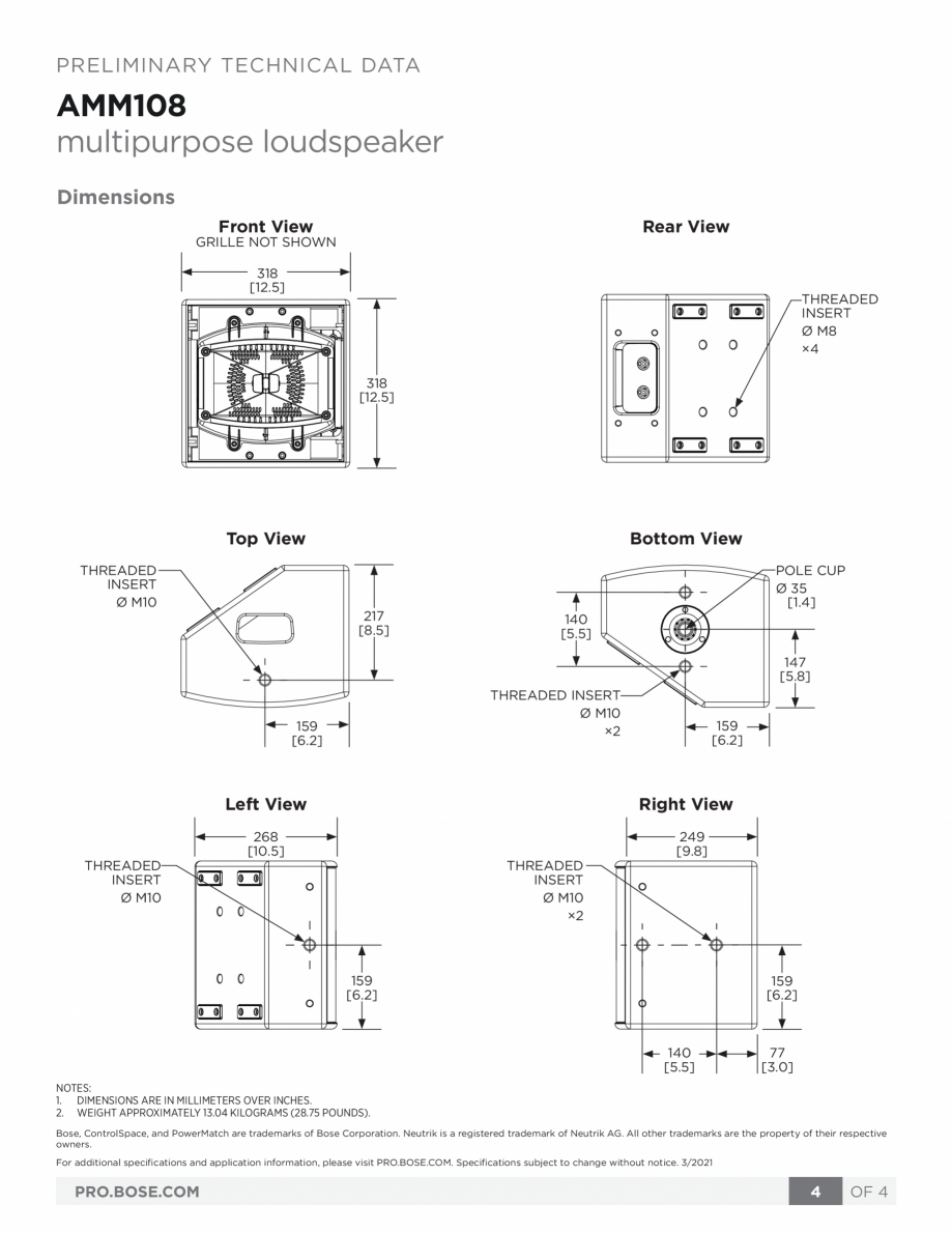 Pagina 4-Boxa multifunctionala  Bose BOSE AMM108 Fisa tehnica Engleza  use Bose-recommended presets for...