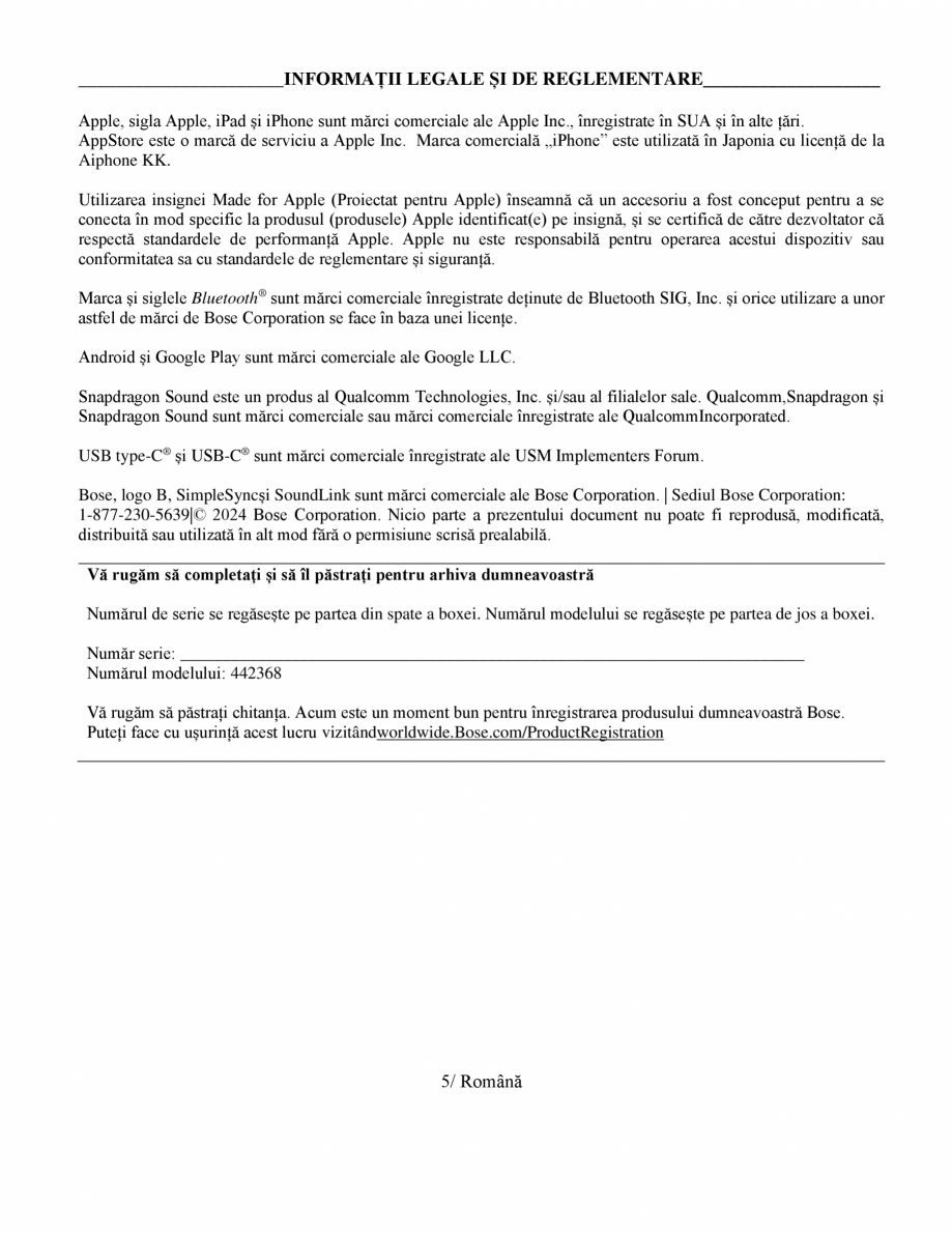 Pagina 5-Manual de utilizare - boxa portabila BOSE SoundLink Max Instructiuni montaj, utilizare Romana une,...