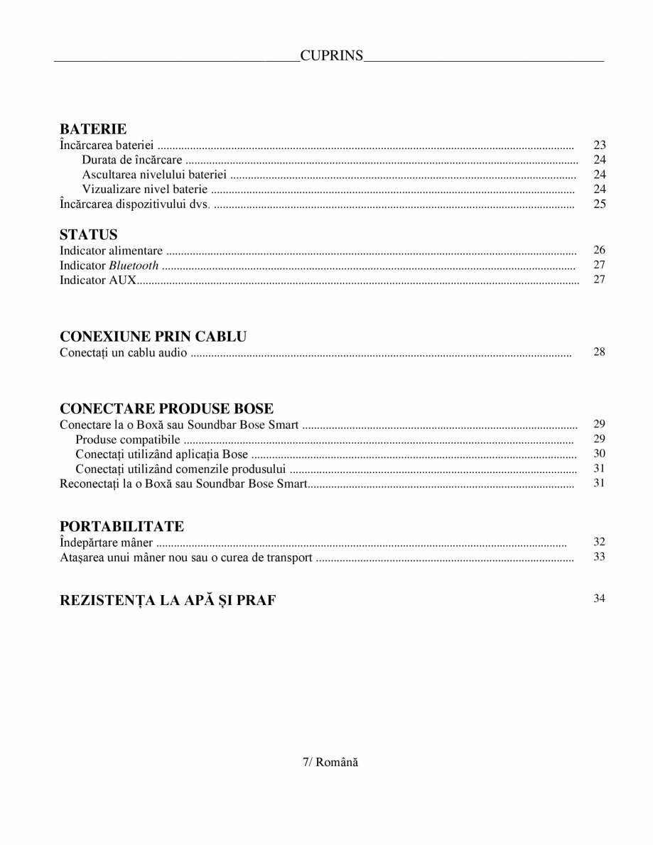 Pagina 7-Manual de utilizare - boxa portabila BOSE SoundLink Max Instructiuni montaj, utilizare Romana ă...