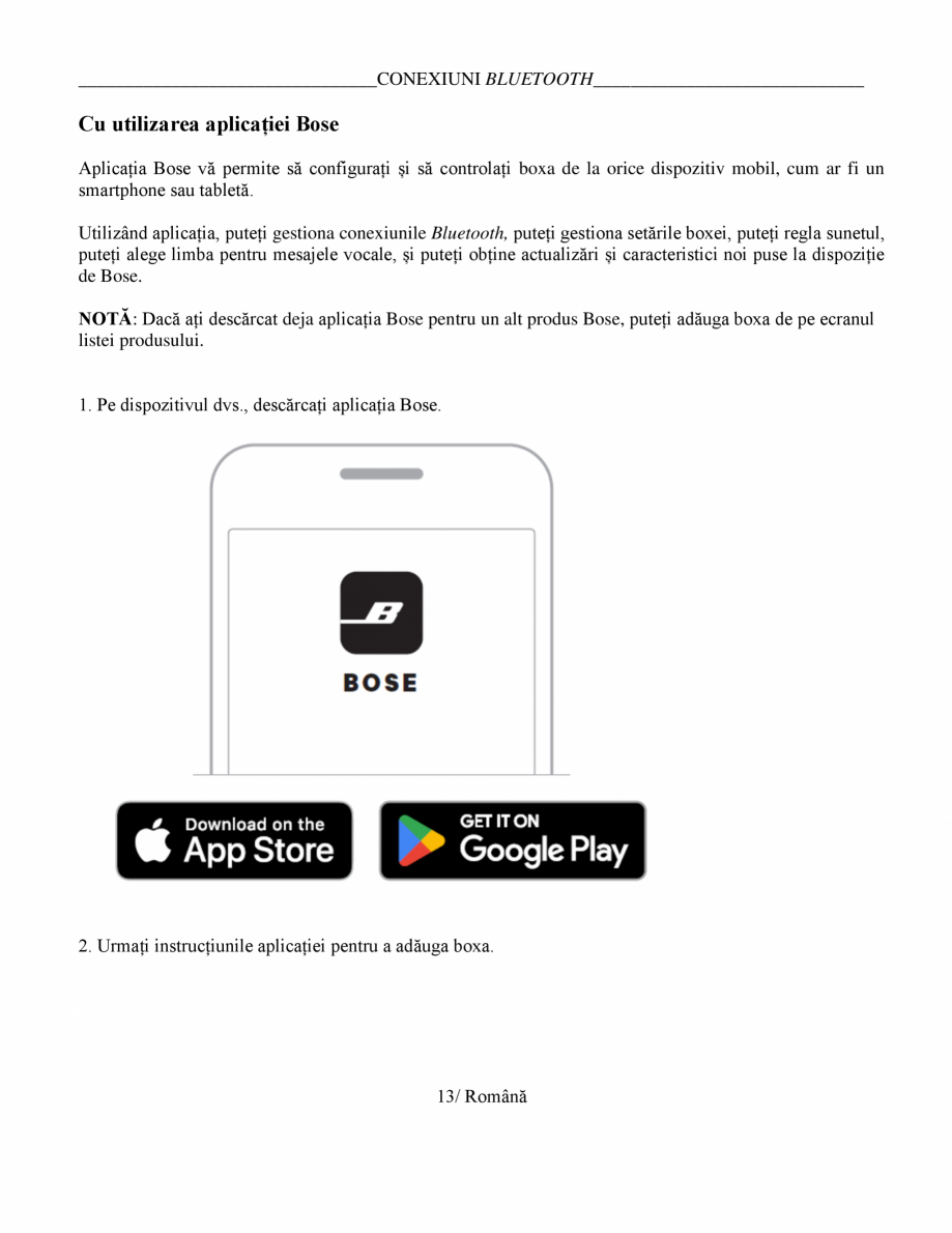 Pagina 13-Manual de utilizare - boxa portabila BOSE SoundLink Max Instructiuni montaj, utilizare Romana...