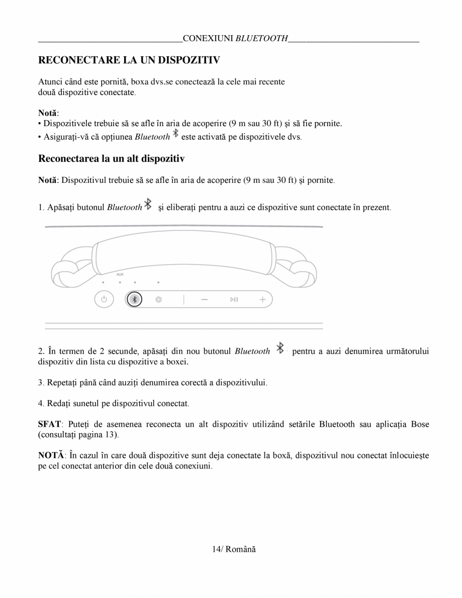Pagina 14-Manual de utilizare - boxa portabila BOSE SoundLink Max Instructiuni montaj, utilizare Romana area...