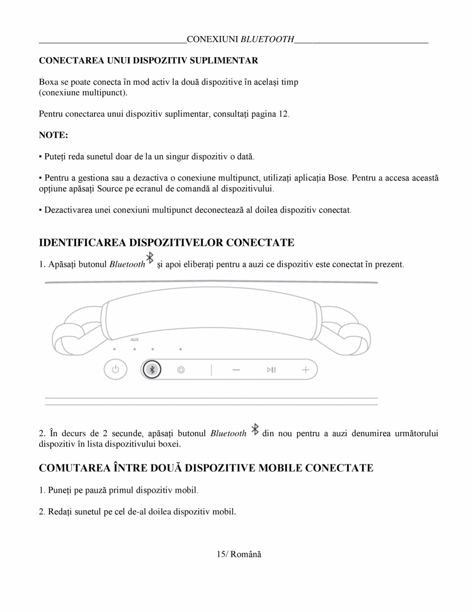 Pagina 15-Manual de utilizare - boxa portabila BOSE SoundLink Max Instructiuni montaj, utilizare Romana ar...