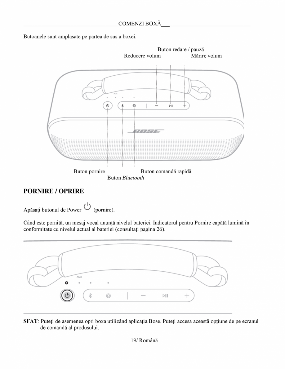 Pagina 19-Manual de utilizare - boxa portabila BOSE SoundLink Max Instructiuni montaj, utilizare Romana...