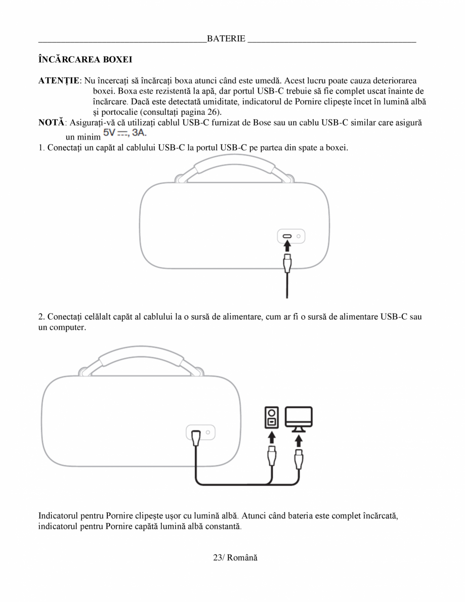 Pagina 23-Manual de utilizare - boxa portabila BOSE SoundLink Max Instructiuni montaj, utilizare Romana ctarea...