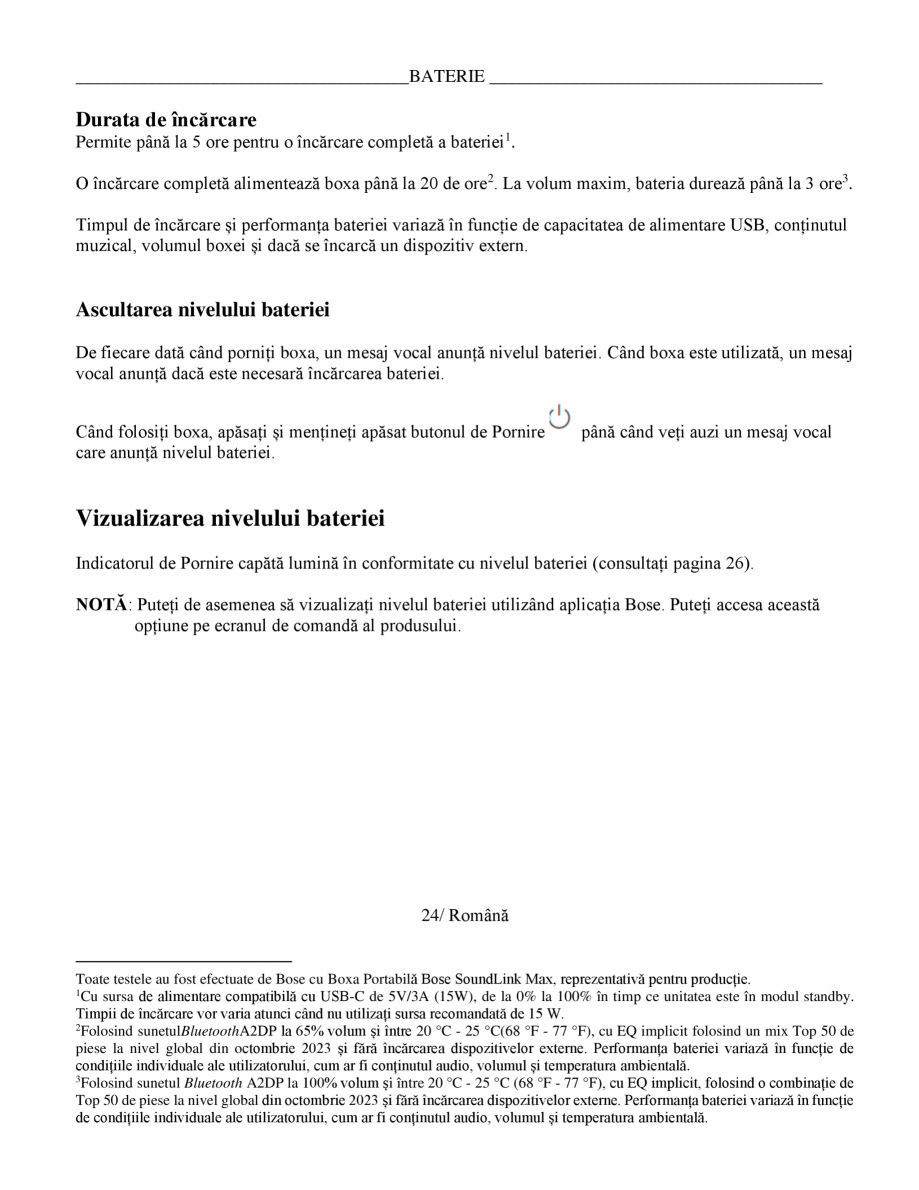 Pagina 24-Manual de utilizare - boxa portabila BOSE SoundLink Max Instructiuni montaj, utilizare Romana Bose, ...