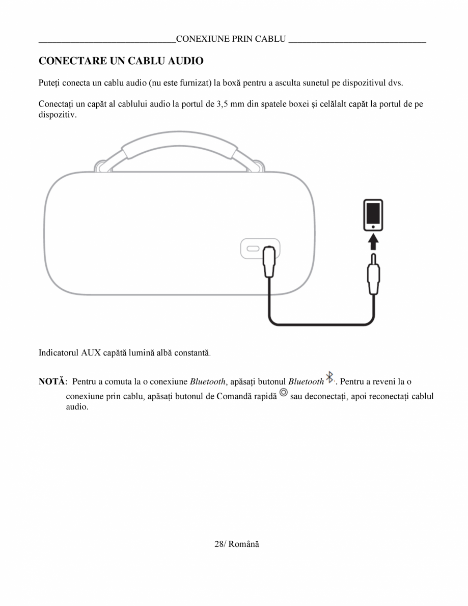 Pagina 28-Manual de utilizare - boxa portabila BOSE SoundLink Max Instructiuni montaj, utilizare Romana ct” ...