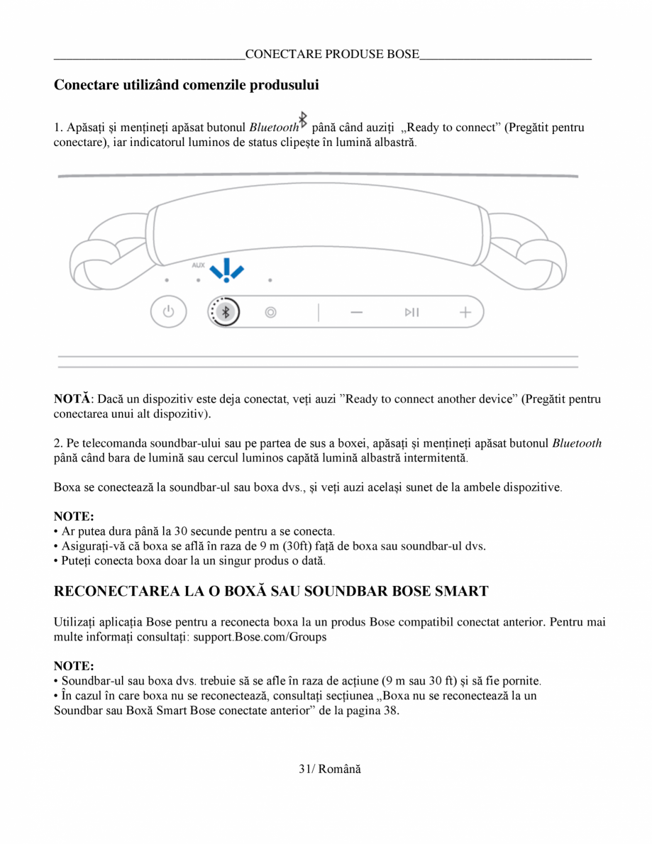 Pagina 31-Manual de utilizare - boxa portabila BOSE SoundLink Max Instructiuni montaj, utilizare Romana omată...