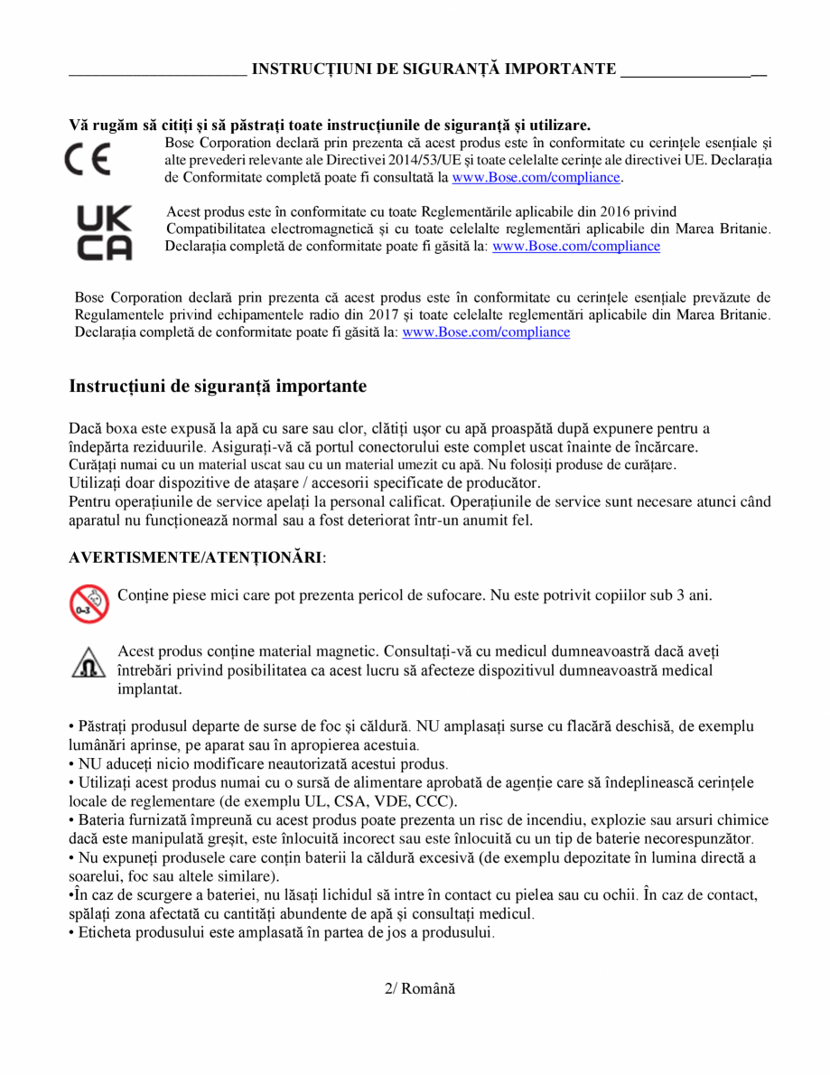 Pagina 2 - Manual de utilizare boxa bluetooth Bose BOSE SoundLink Flex Gen2 Instructiuni montaj,...