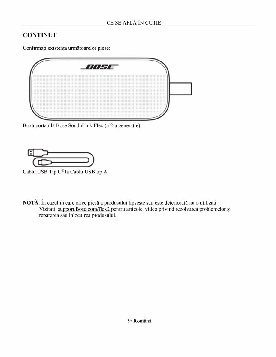 Pagina 9-Manual de utilizare boxa bluetooth Bose BOSE SoundLink Flex Gen2 Instructiuni montaj, utilizare...