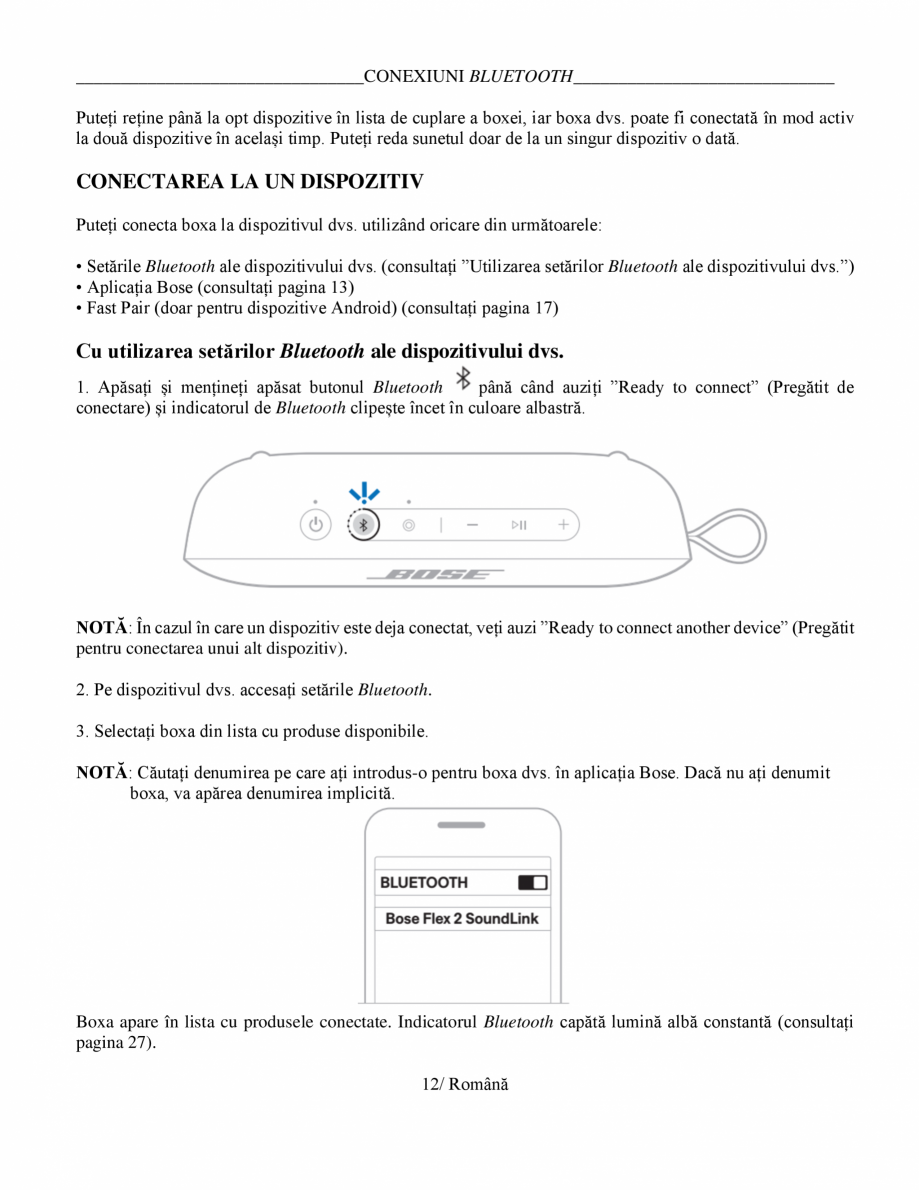 Pagina 12 - Manual de utilizare boxa bluetooth Bose BOSE SoundLink Flex Gen2 Instructiuni montaj,...