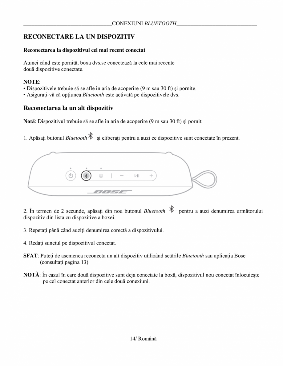 Pagina 14-Manual de utilizare boxa bluetooth Bose BOSE SoundLink Flex Gen2 Instructiuni montaj, utilizare...