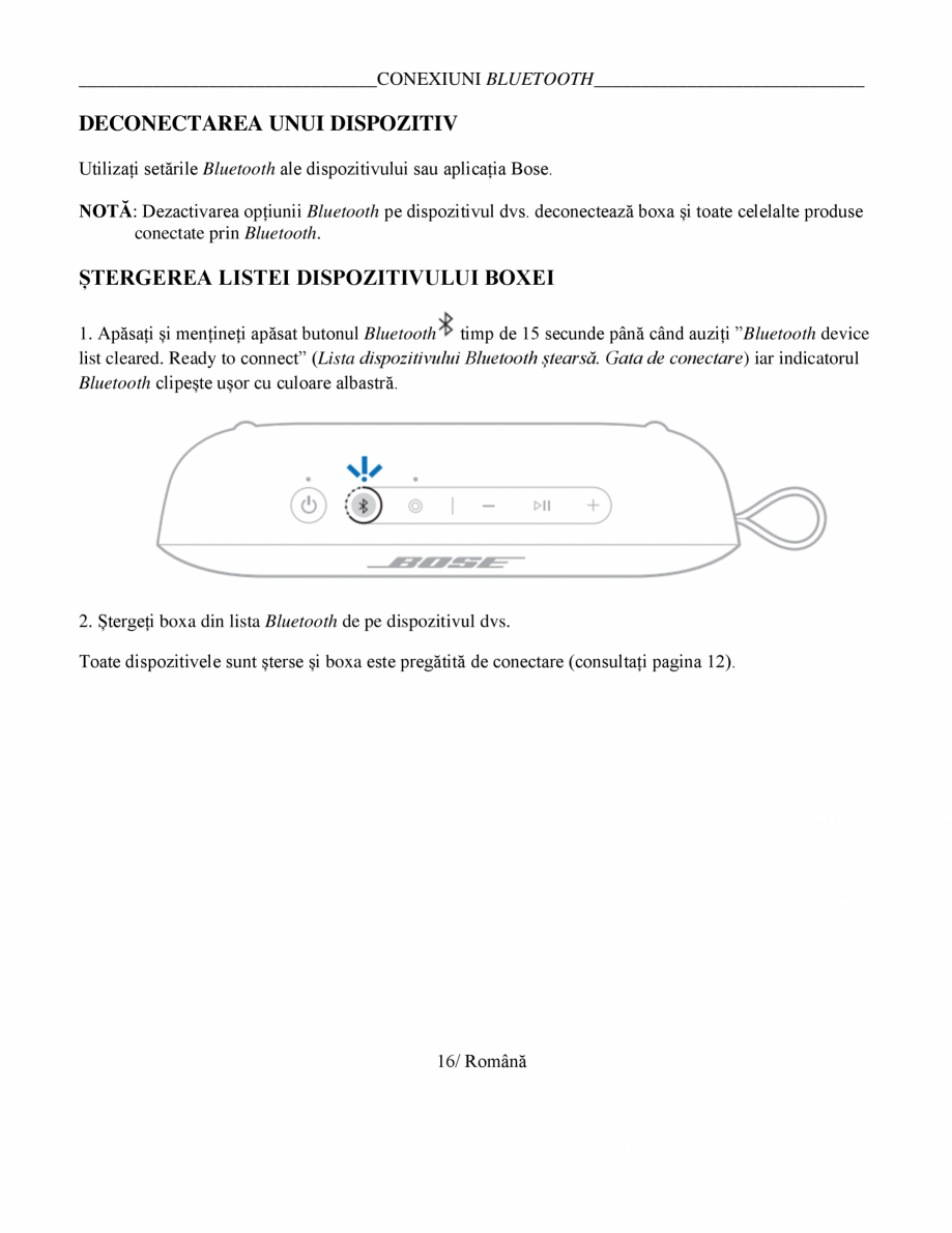 Pagina 16-Manual de utilizare boxa bluetooth Bose BOSE SoundLink Flex Gen2 Instructiuni montaj, utilizare...