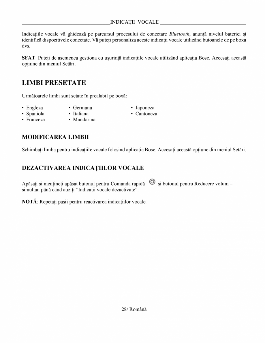 Pagina 28-Manual de utilizare boxa bluetooth Bose BOSE SoundLink Flex Gen2 Instructiuni montaj, utilizare...