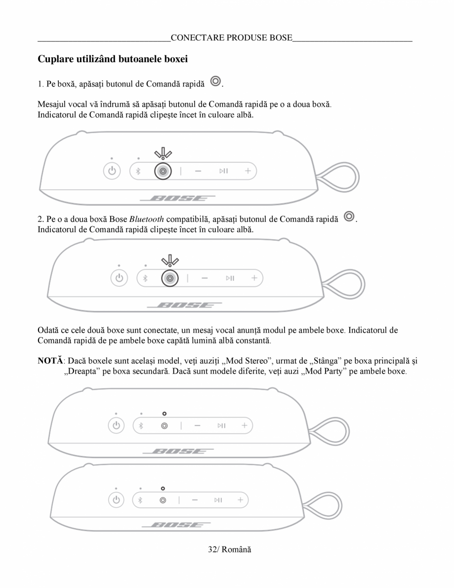 Pagina 32-Manual de utilizare boxa bluetooth Bose BOSE SoundLink Flex Gen2 Instructiuni montaj, utilizare...