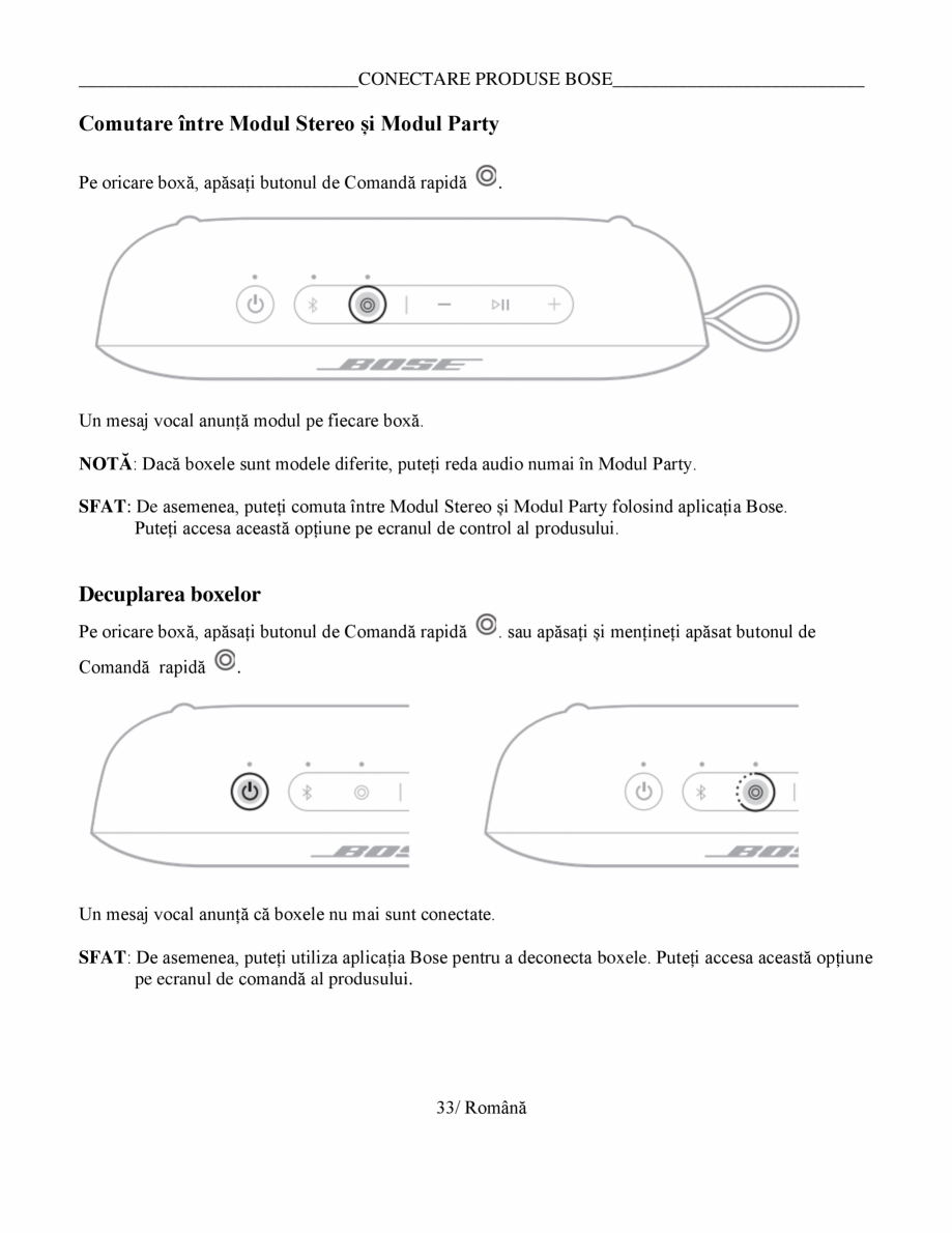 Pagina 33-Manual de utilizare boxa bluetooth Bose BOSE SoundLink Flex Gen2 Instructiuni montaj, utilizare...