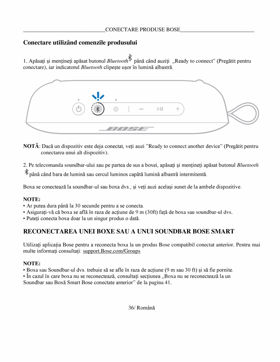 Pagina 36-Manual de utilizare boxa bluetooth Bose BOSE SoundLink Flex Gen2 Instructiuni montaj, utilizare...