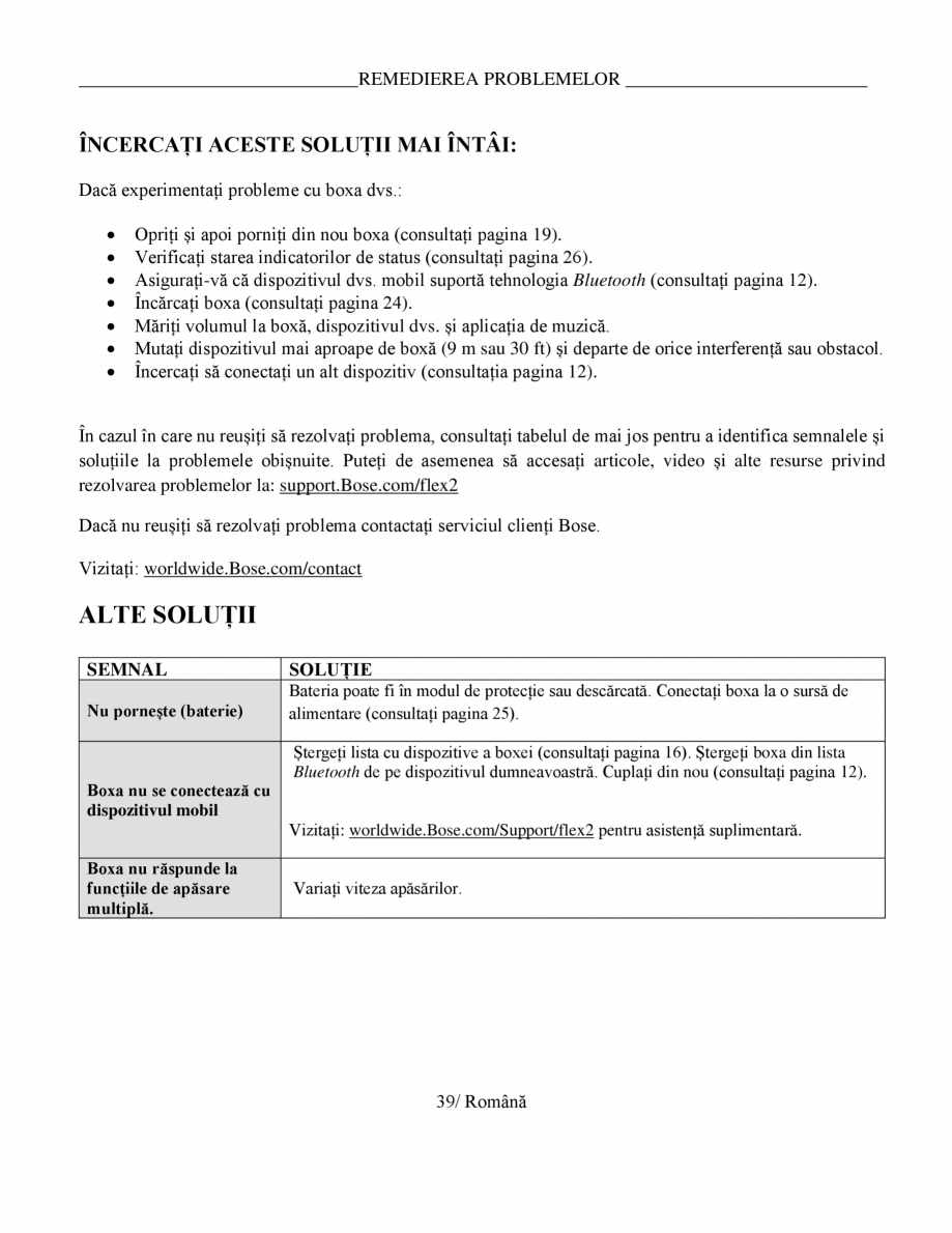 Pagina 39-Manual de utilizare boxa bluetooth Bose BOSE SoundLink Flex Gen2 Instructiuni montaj, utilizare...