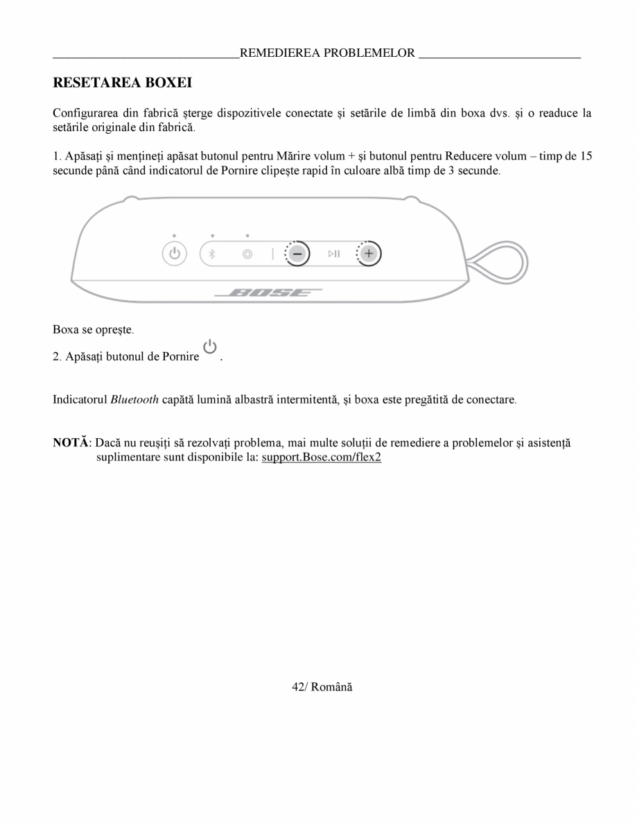 Pagina 42-Manual de utilizare boxa bluetooth Bose BOSE SoundLink Flex Gen2 Instructiuni montaj, utilizare...