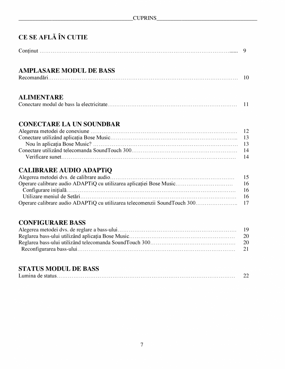 Pagina 7-Manual de utilizare - modul de bas Bose BOSE 500 Black Instructiuni montaj, utilizare Romana te în ...