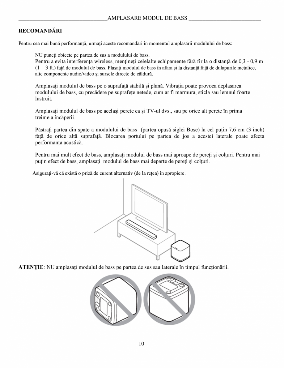 Pagina 10 - Manual de utilizare - modul de bas Bose BOSE 500 Black Instructiuni montaj, utilizare...