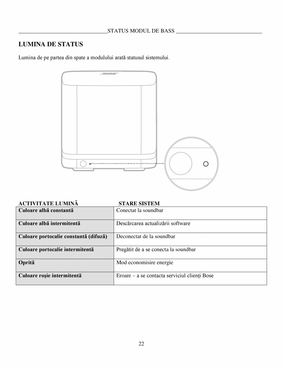 Pagina 22 - Manual de utilizare - modul de bas Bose BOSE 500 Black Instructiuni montaj, utilizare...