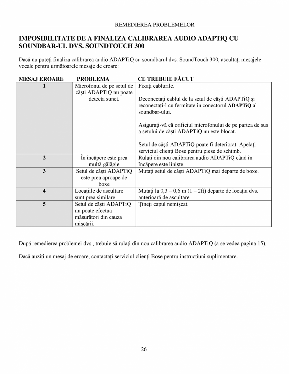 Pagina 26-Manual de utilizare - modul de bas Bose BOSE 500 Black Instructiuni montaj, utilizare Romana secunde...