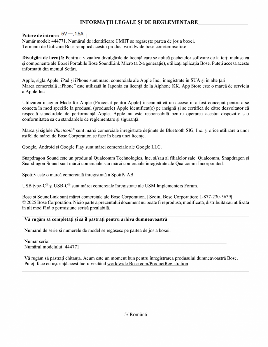 Pagina 4 - Manual de utilizare - boxa portabila BOSE SoundLink Micro Gen2 Instructiuni montaj,...