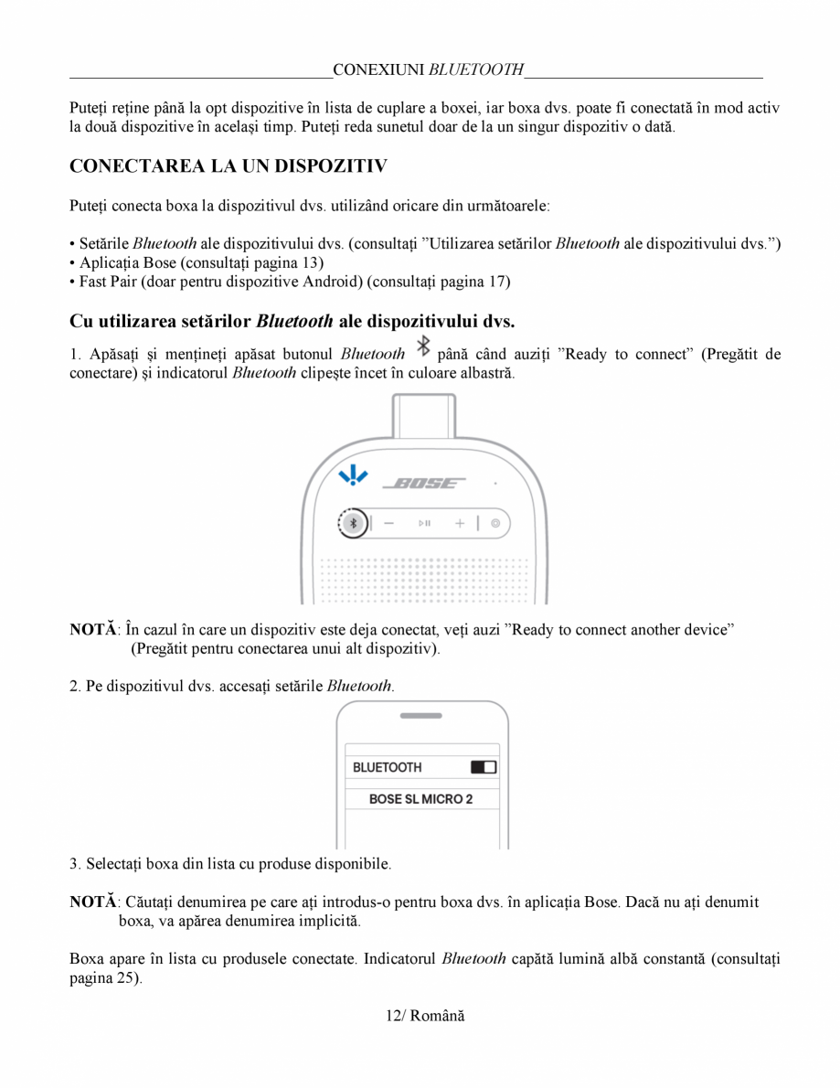 Pagina 11 - Manual de utilizare - boxa portabila BOSE SoundLink Micro Gen2 Instructiuni montaj,...