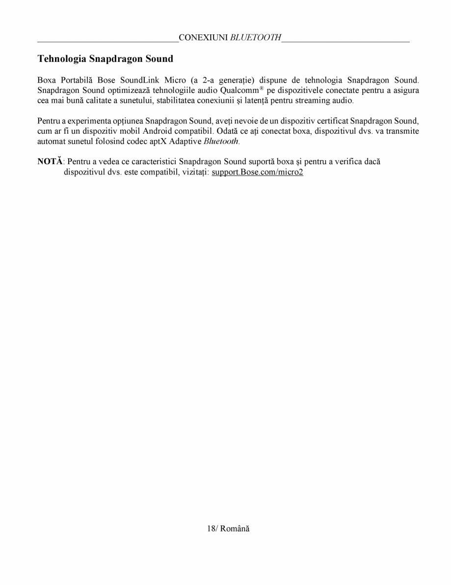 Pagina 17 - Manual de utilizare - boxa portabila BOSE SoundLink Micro Gen2 Instructiuni montaj,...