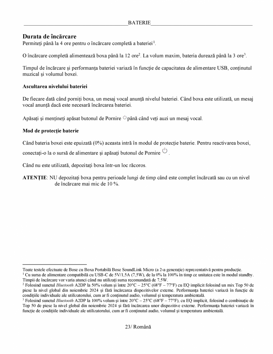 Pagina 23-Manual de utilizare - boxa portabila BOSE SoundLink Micro Gen2 Instructiuni montaj, utilizare Romana...